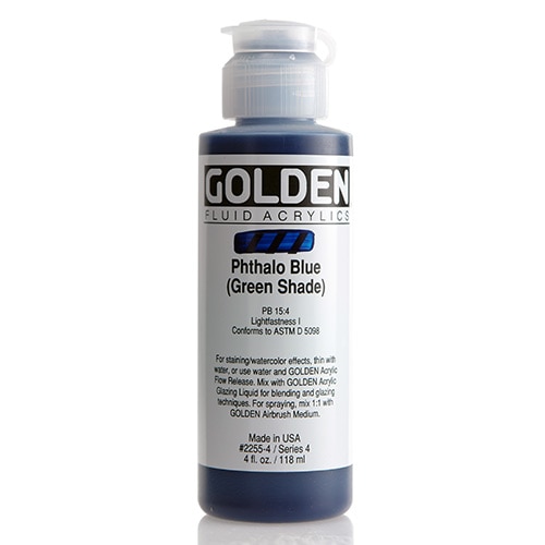 Golden, Fluid Acrylic, Paint, 4oz, Phthalo Blue (Green Shade)